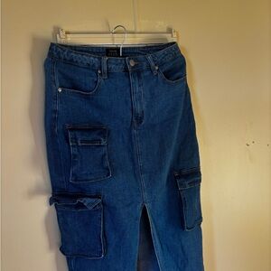 Blue Denim Cargo Skirt